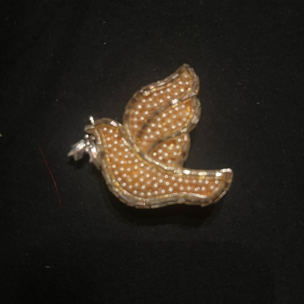 Liz Claiborne Beaded Dove Silver Tone Brooch
